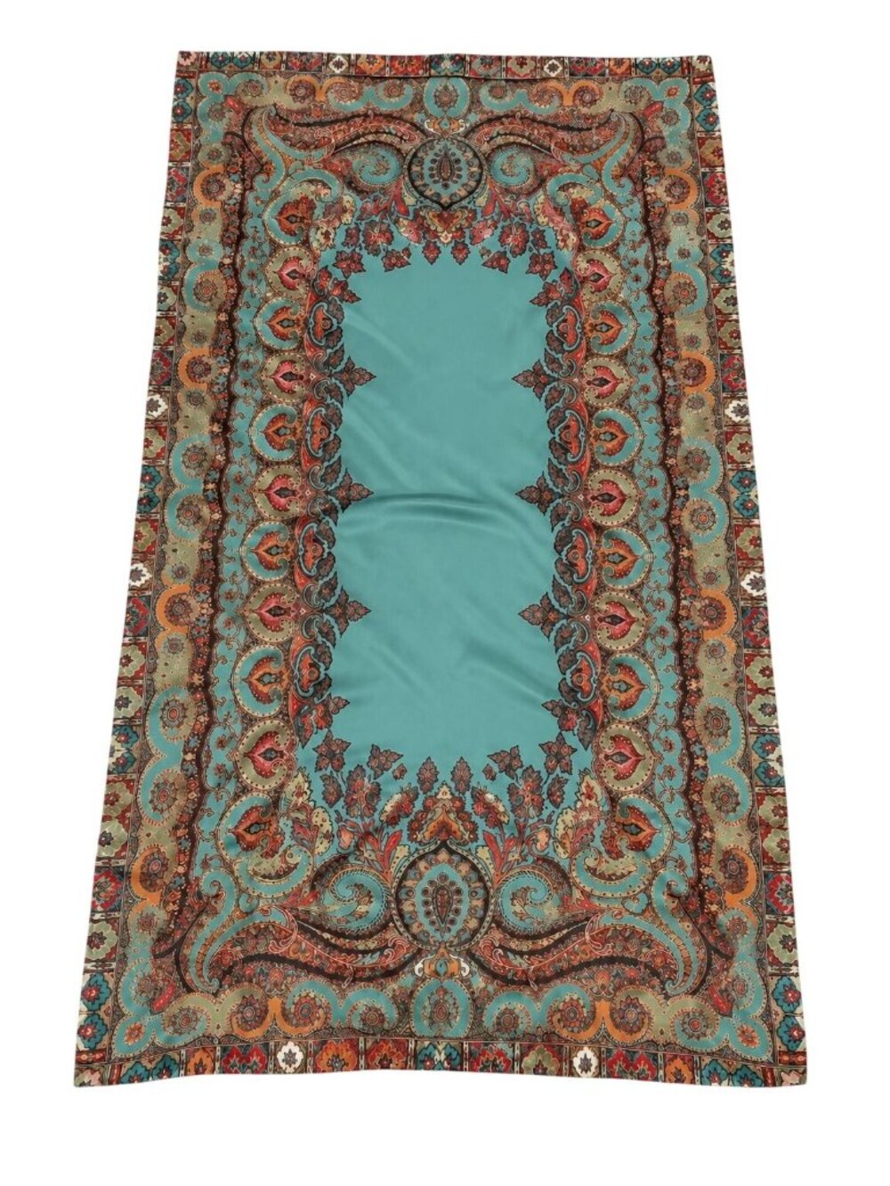 Boho Paisley Satin Scarf Wrap Shawl Teal Rust 72x31 Lightweight